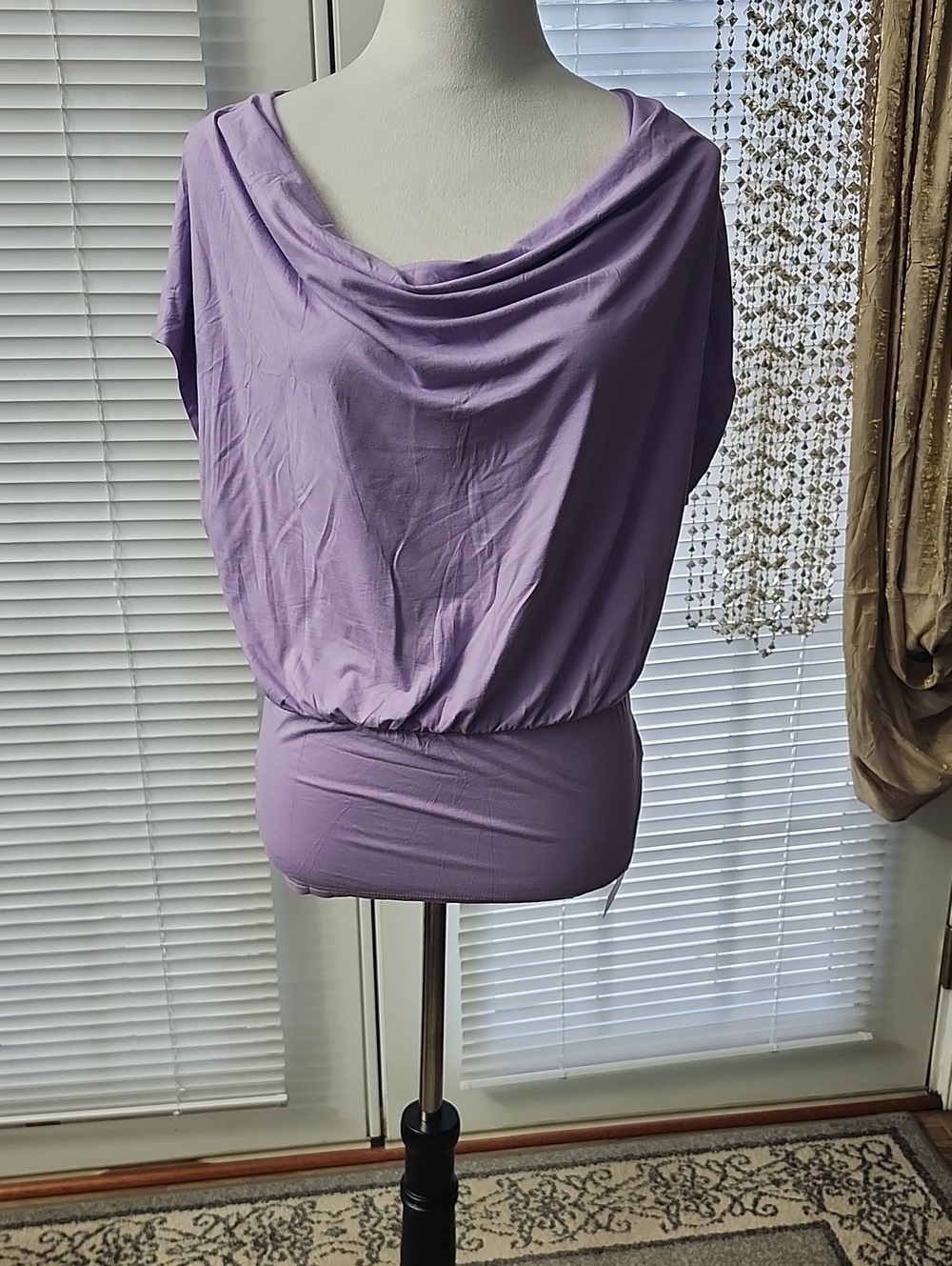 Women's Draped Cowl Neck Blouse in Lavender